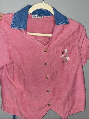 Vintage Cabin Creek Short-Sleeve Button Front Top with Embroidered Pocket